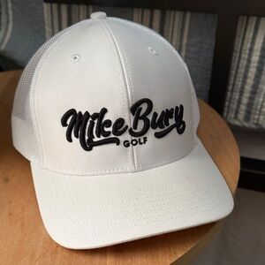 White Mike Bury Golf Hat with Black Embroidery